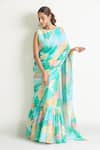 Samyukta Singhania_Blue Slime Georgette Printed Abstract Round Saree Gown _Online_at_Aza_Fashions