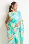 Shop_Samyukta Singhania_Blue Slime Georgette Printed Abstract Round Saree Gown _Online_at_Aza_Fashions