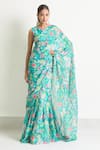 Buy_Samyukta Singhania_Blue Slime Georgette Printed Floral Round Saree Gown _Online_at_Aza_Fashions