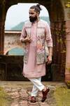 Shop_Courtyard By Abhi_Peach Lycra, Cotton Cut Work, Sequins, Embroidery Cutdana Bundi And Kurta Set _at_Aza_Fashions
