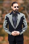 Shop_Courtyard by abhi_Black Japanese Lycra Embroidery Cutdana Blazer Set _Online_at_Aza_Fashions