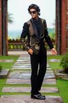 Shop_Courtyard by abhi_Black Japanese Lycra Embroidery Zari Blazer Set _at_Aza_Fashions