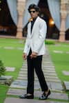 Shop_Courtyard by abhi_White Upper Imported Lycra Suiting Embroidery Cutdana Moti Blazer Set _at_Aza_Fashions