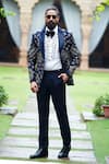 Buy_Courtyard by abhi_Blue Japanese Lycra Embroidery Cutdana Navy Blazer Set _at_Aza_Fashions