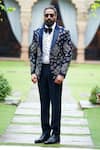 Shop_Courtyard by abhi_Blue Japanese Lycra Embroidery Cutdana Navy Blazer Set _at_Aza_Fashions