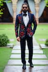 Buy_Courtyard by abhi_Blue Japanese Lycra Embroidery 3d Floral Blazer Set _at_Aza_Fashions