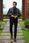 Buy_Courtyard by abhi_Black Japanese Lycra Embroidery Cutdana Geometric Blazer Trouser Set _at_Aza_Fashions