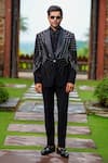 Shop_Courtyard by abhi_Black Japanese Lycra Embroidery Cutdana Geometric Blazer Trouser Set _at_Aza_Fashions