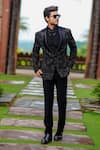 Buy_Courtyard by abhi_Black Japanese Lycra Embroidery Cutdana Blazer Trouser Set _at_Aza_Fashions