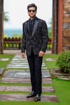 Courtyard by abhi_Black Japanese Lycra Embroidery Cutdana Blazer Trouser Set _Online_at_Aza_Fashions