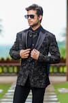 Shop_Courtyard by abhi_Black Japanese Lycra Embroidery Cutdana Blazer Trouser Set _Online_at_Aza_Fashions