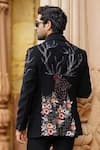 Courtyard by abhi_Black Japanese Lycra Embroidery Sequin Flower Blazer Set _Online_at_Aza_Fashions