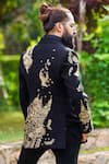 Shop_Courtyard by abhi_Black Japanese Lycra Embroidery Zari Architectural Blazer Set _at_Aza_Fashions