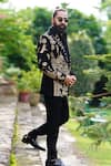 Courtyard by abhi_Black Japanese Lycra Embroidery Zari Architectural Blazer Set _Online_at_Aza_Fashions