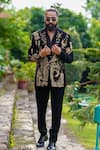 Shop_Courtyard by abhi_Black Japanese Lycra Embroidery Zari Architectural Blazer Set _Online_at_Aza_Fashions