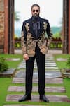 Buy_Courtyard by abhi_Black Japanese Lycra Embroidery Zari Resham Work Blazer Set _at_Aza_Fashions