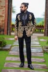 Courtyard by abhi_Black Japanese Lycra Embroidery Zari Resham Work Blazer Set _Online_at_Aza_Fashions