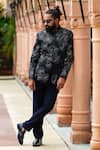 Buy_Courtyard by abhi_Black Japanese Lycra Embroidery Cutdana Rafflesia Bloom Bandhgala With Trouser _at_Aza_Fashions