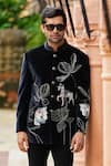 Buy_Courtyard by abhi_Black Velvet Embroidery Resham Merry Pony Garden Bandhgala With Trouser _Online_at_Aza_Fashions