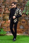 Buy_Courtyard by abhi_Black Japanese Lycra Embroidery Resham Foliage Tuxedo Set _at_Aza_Fashions