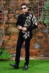 Shop_Courtyard by abhi_Black Japanese Lycra Embroidery Resham Foliage Tuxedo Set _at_Aza_Fashions