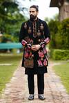 Buy_Courtyard by abhi_Black Japanese Lycra Embroidery Rajasthan Folkore Long Bundi And Kurta Set _at_Aza_Fashions