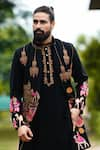 Buy_Courtyard by abhi_Black Japanese Lycra Embroidery Rajasthan Folkore Long Bundi And Kurta Set _Online_at_Aza_Fashions