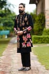 Shop_Courtyard by abhi_Black Japanese Lycra Embroidery Rajasthan Folkore Long Bundi And Kurta Set _Online_at_Aza_Fashions