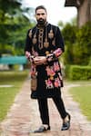 Courtyard by abhi_Black Japanese Lycra Embroidery Rajasthan Folkore Long Bundi And Kurta Set _at_Aza_Fashions