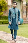 Courtyard by abhi_Green Imported Lycra Suiting Embroidery Iris Bloom Long Bundi And Kurta Set _Online_at_Aza_Fashions