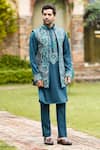 Courtyard by abhi_Green Imported Lycra Suiting Embroidery Iris Bloom Long Bundi And Kurta Set _at_Aza_Fashions