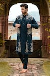 Shop_Courtyard by abhi_Green Imported Lycra Suiting Embroidery Stellar Bloom Long Bundi And Kurta Set _at_Aza_Fashions