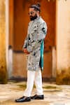 Courtyard by abhi_Green Velvet Embroidery Resham Gul Sherwani With Trouser _at_Aza_Fashions