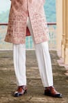 Courtyard by abhi_Peach Japanese Lycra Embroidery Resham Phool Mahal Sherwani With Trouser _Online_at_Aza_Fashions