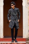 Buy_Courtyard by abhi_Black Japanese Lycra Embroidery Sequins Mosaic Fleur Sherwani With Trouser _at_Aza_Fashions