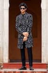 Shop_Courtyard by abhi_Black Japanese Lycra Embroidery Sequins Mosaic Fleur Sherwani With Trouser _at_Aza_Fashions