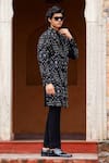 Courtyard by abhi_Black Japanese Lycra Embroidery Sequins Mosaic Fleur Sherwani With Trouser _Online_at_Aza_Fashions