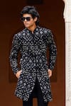 Buy_Courtyard by abhi_Black Japanese Lycra Embroidery Sequins Mosaic Fleur Sherwani With Trouser _Online_at_Aza_Fashions