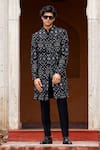 Courtyard by abhi_Black Japanese Lycra Embroidery Sequins Mosaic Fleur Sherwani With Trouser _at_Aza_Fashions