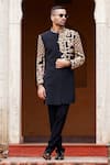 Buy_Courtyard by abhi_Black Japanese Lycra Embroidery Resham Mughal Blossom Sherwani With Trouser _at_Aza_Fashions