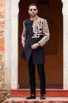 Courtyard by abhi_Black Japanese Lycra Embroidery Resham Mughal Blossom Sherwani With Trouser _at_Aza_Fashions