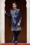 Buy_Courtyard by abhi_Blue Japanese Lycra Embroidery Cutdana Florence Ecstasy Sherwani With Trouser _at_Aza_Fashions