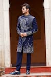 Shop_Courtyard by abhi_Blue Japanese Lycra Embroidery Cutdana Florence Ecstasy Sherwani With Trouser _at_Aza_Fashions