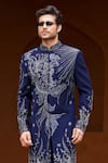 Shop_Courtyard by abhi_Blue Japanese Lycra Embroidery Cutdana Florence Ecstasy Sherwani With Trouser _Online_at_Aza_Fashions