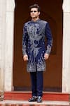 Courtyard by abhi_Blue Japanese Lycra Embroidery Cutdana Florence Ecstasy Sherwani With Trouser _at_Aza_Fashions