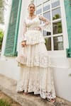 Buy_Mani Bhatia_Ivory Crepe Embroidery Pearl Sweetheart Fresh Daisy Peplum Kurti And Sharara Set _at_Aza_Fashions