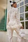 Buy_Mani Bhatia_Ivory Dupion Silk Embroidery Pearl Lily Petal Jacket And Bell Bottom Pant Set 