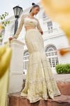 Buy_Mani Bhatia_Yellow Organza Embroidery Pearl Queen Anne Neck Bahar Mermaid Lehenga Set _at_Aza_Fashions