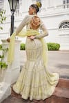 Shop_Mani Bhatia_Yellow Organza Embroidery Pearl Queen Anne Neck Bahar Mermaid Lehenga Set _at_Aza_Fashions