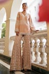 Buy_Mani Bhatia_Rose Gold Dupion Silk Embroidery Pearl V Neck Gullista Kurti With Sharara _at_Aza_Fashions